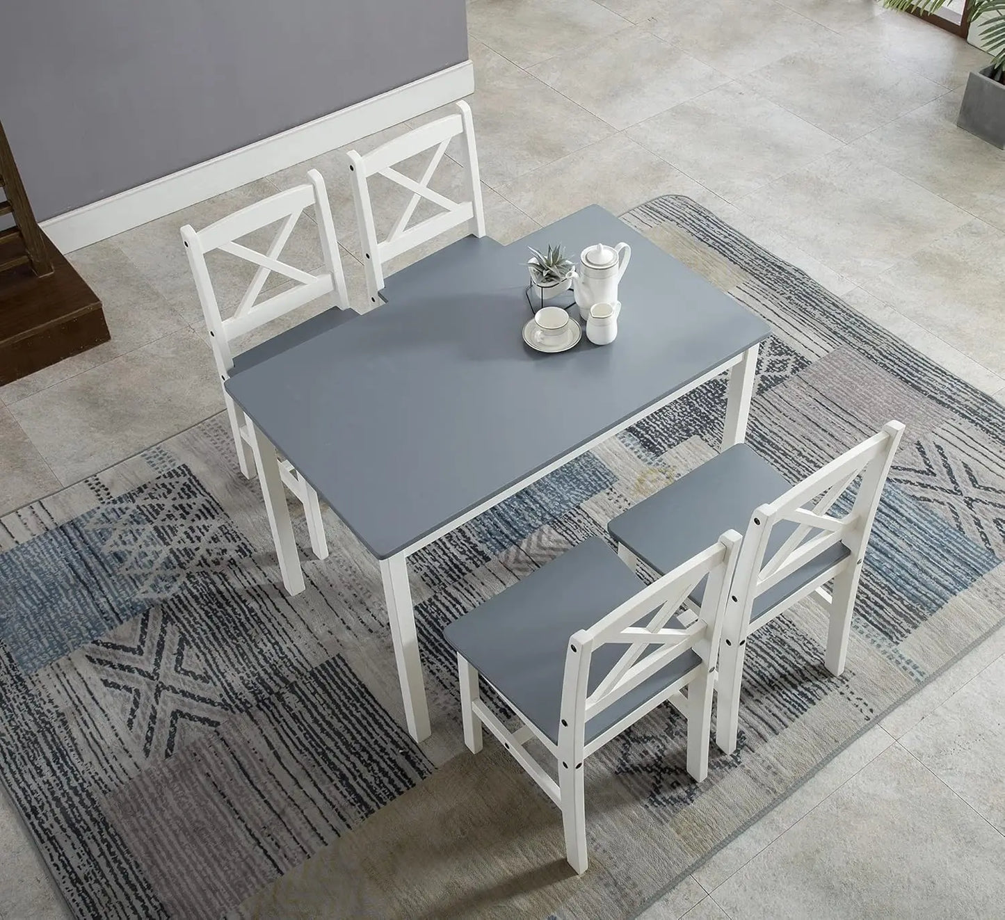 mcc direct Classic Solid Wooden Dining Table and 4 Chairs Set Kitchen Home