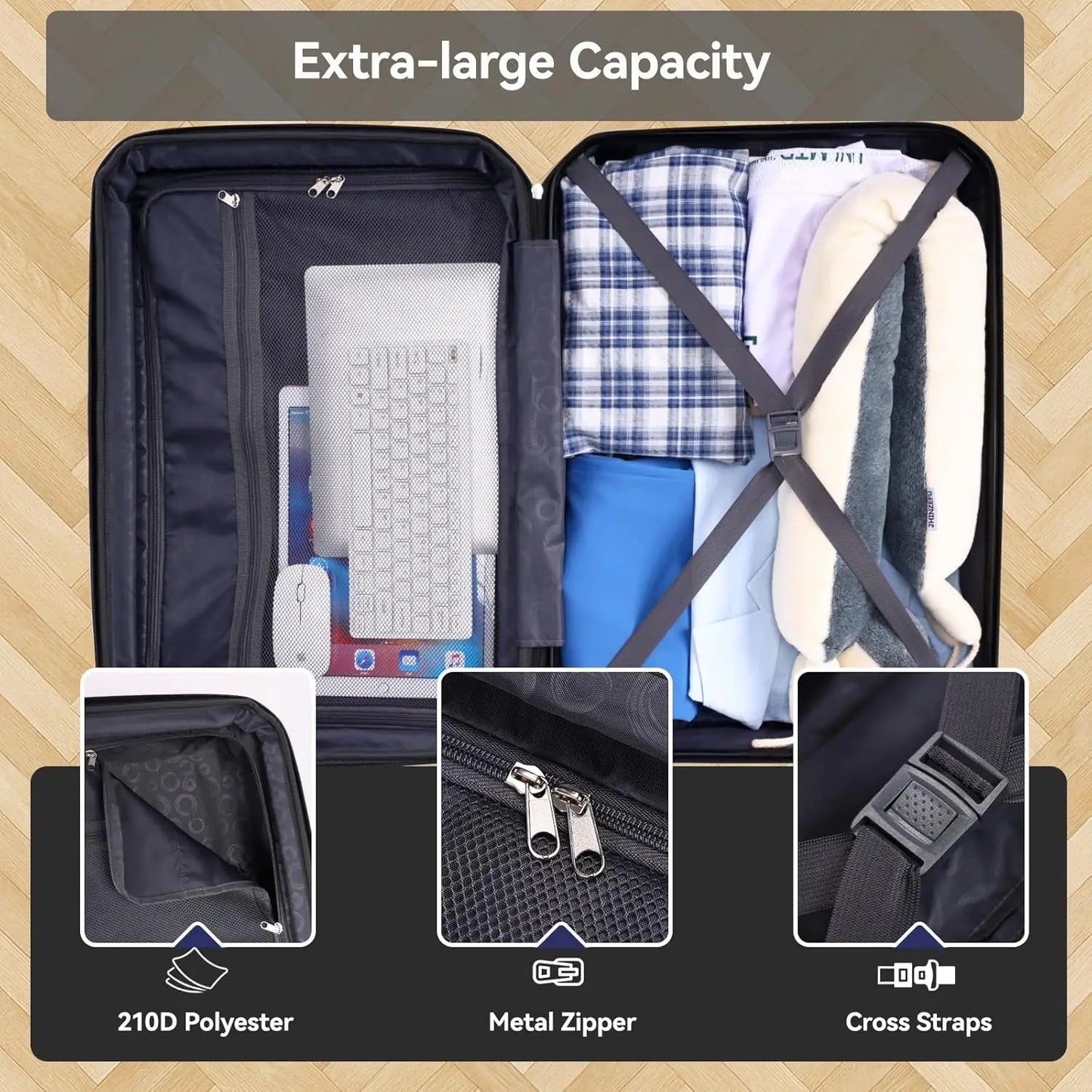 5pcs Luggage Set ABS+PC Hardshell Carry On Suitcase With Spinner Wheel TSA Lock Suit Case For Plane Travel Business Packing Box