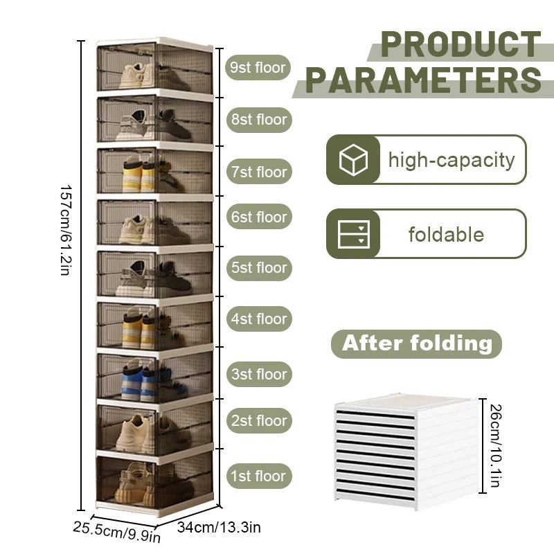 Black folding shoe box, one-piece shoe rack, transparent dust-proof storage box, foldable and stackable