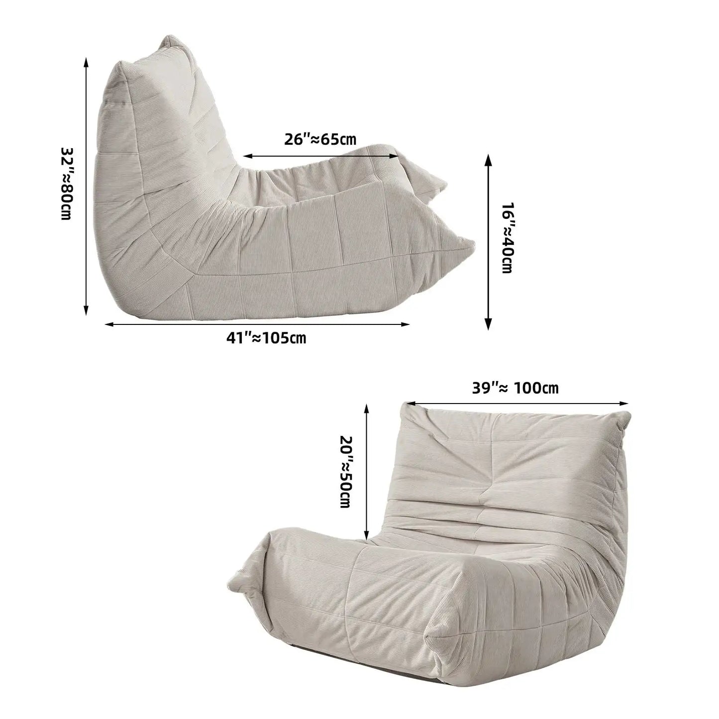 Adult Bean Bag Chair Memory Foam Togo Sofa Lazy Floor Sofa Ergonomically Designed Fireplace Chair for Living Room and Bedroom