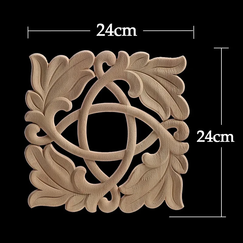 Decorative Wood Appliques Unique Exquisite Natural Floral Wooden Carved Onlay Decal Figurines Home Furniture Door Decor Square