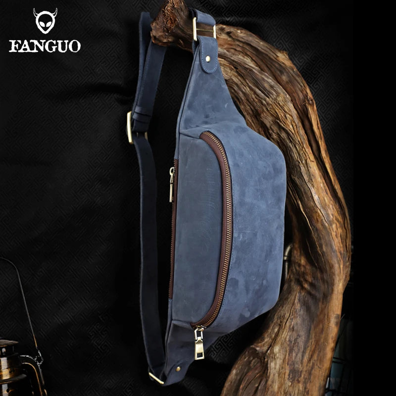 Retro Genuine Leather Men Chest Bag Handmade Large Capacity Messenger Crossbody Bags For Women Shoulder Bag Waist Travel Bag