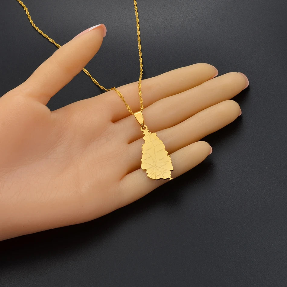 Anniyo Saint Lucia Map City Necklace for Women Girl Gold Color Jewelry St. Lucia Cities Pendant Chains Jewellery #120521