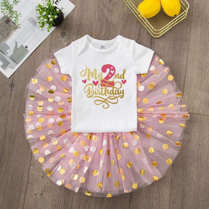 First Birthday Baby Girl Birthday Party Dress Cute Pink Tutu Cake Dresses + Romper Outfits Toddler Girls Summer Clothes Jumpsuit