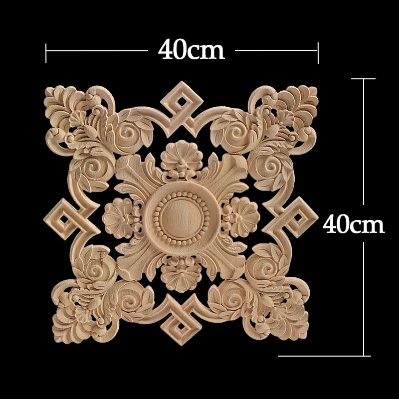 Decorative Wood Appliques Unique Exquisite Natural Floral Wooden Carved Onlay Decal Figurines Home Furniture Door Decor Square