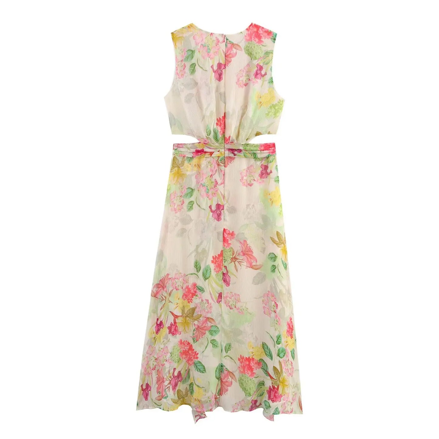 Women's Clothing 2025 Summer New Dress Casual Personality Fashion Versatile Slim Fit High-end Open Design Flower Print Dress