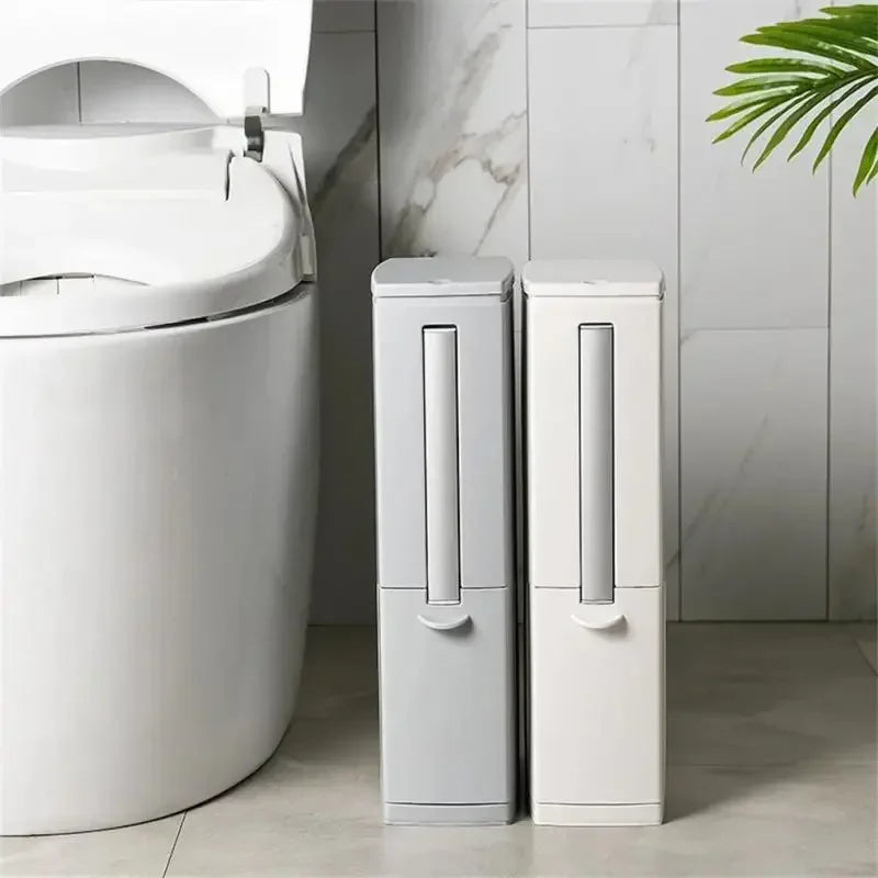 Bathroom Plastic Trash Can with Toilet Brush Waste Bin Narrow Dustbin Garbage Bucket Bathroom Kitchen Household Cleaning Tools