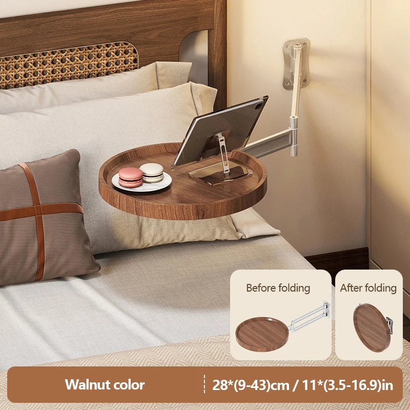 Bedside floating table, foldable bedside storage rack hanging table, small round bedside side of small side of home bedroom
