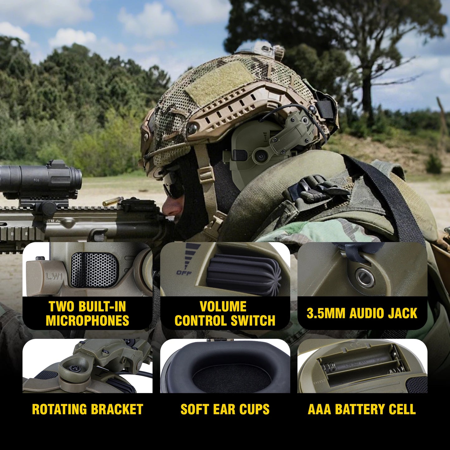 Active Helmet Mounted Earmuffs For Shooting Electronic Hearing Protection Ear Protect Noise Reduction Active Hunting Headphone