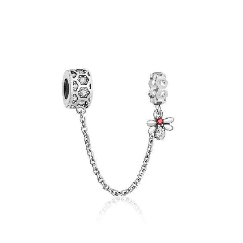 New 925 Silver Horseshoe Clover Star Cat Charm True eyes Pendant Safety Chain Bead Fit Original Bracelet Jewellery Gift dragon