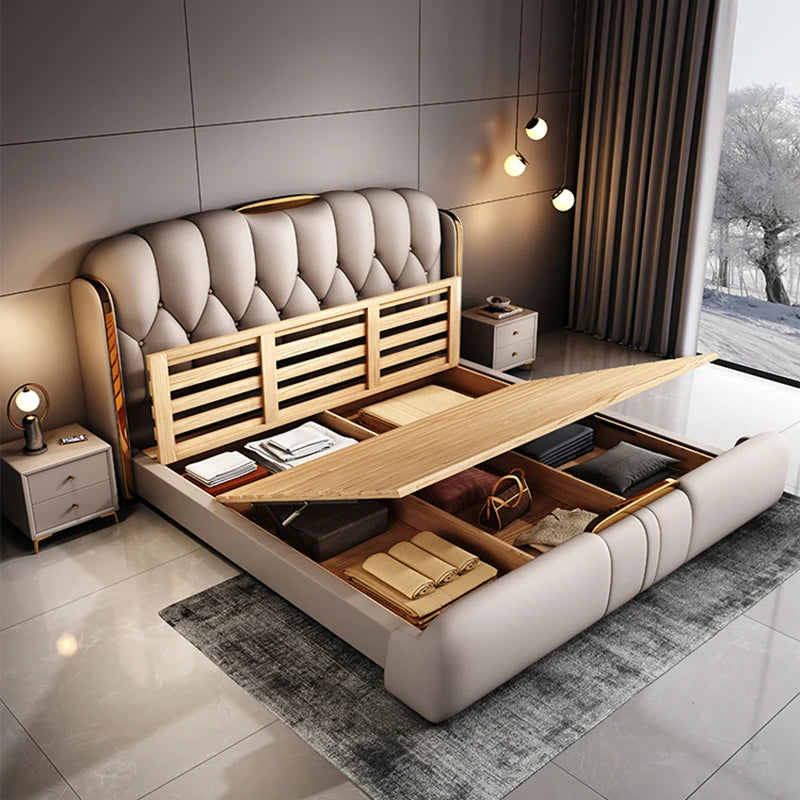 Upholstered Minimalist Bed Frames Queen Modern Luxury Bed Sleeping Headboard Camarotes Para Dormitorio Bedroom Furniture