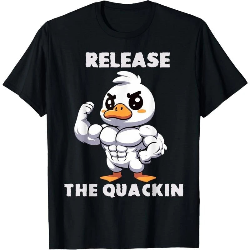 Fitness Duck Graphic Print Cotton T-shirt Unisex Men Women Summer Short Sleeve Fashion Brand Tee Luxury Casual Streetwear Tops