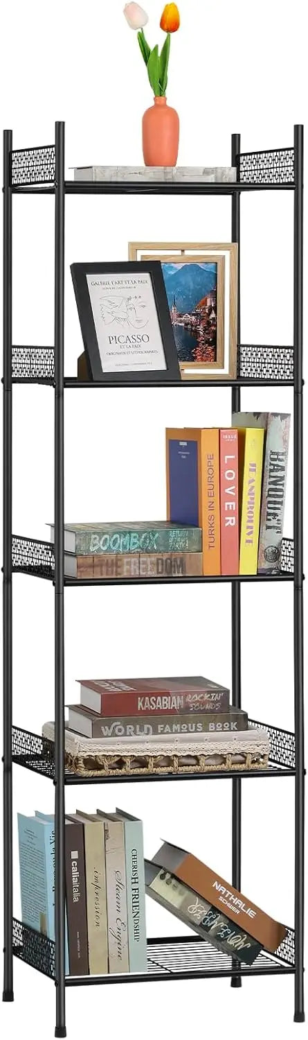 Industrial 5-Tier Wire Shelves Unit, Heavy Duty Free Standing Metal Rack Adjustable Height for Warehouse Garage, Black Storage