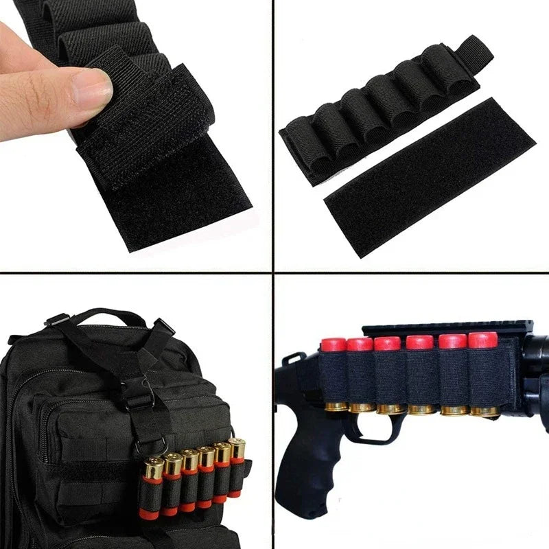 Hunting accessories: 6-loop shotgun stock shell holder, 12-gauge cartridge bag, rifle stock, bullet carrier, Velcro