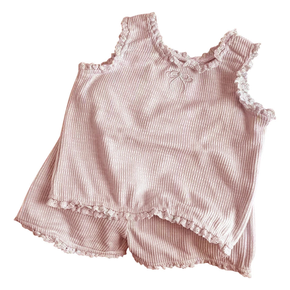 Baby Girl Ruffles Sleeveless Vest Shorts Two Piece Set Children Summer Casual Outfit Lightweight Toddler Clothes 2025