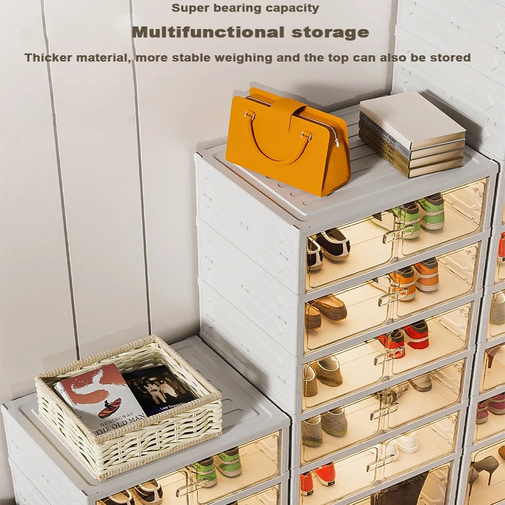 Foldable Shoe Rack 6/9 Tier Stackable Shoe Storage Cabinet for Narrow Storage Space Organizer Boxes for Hallway Living Room