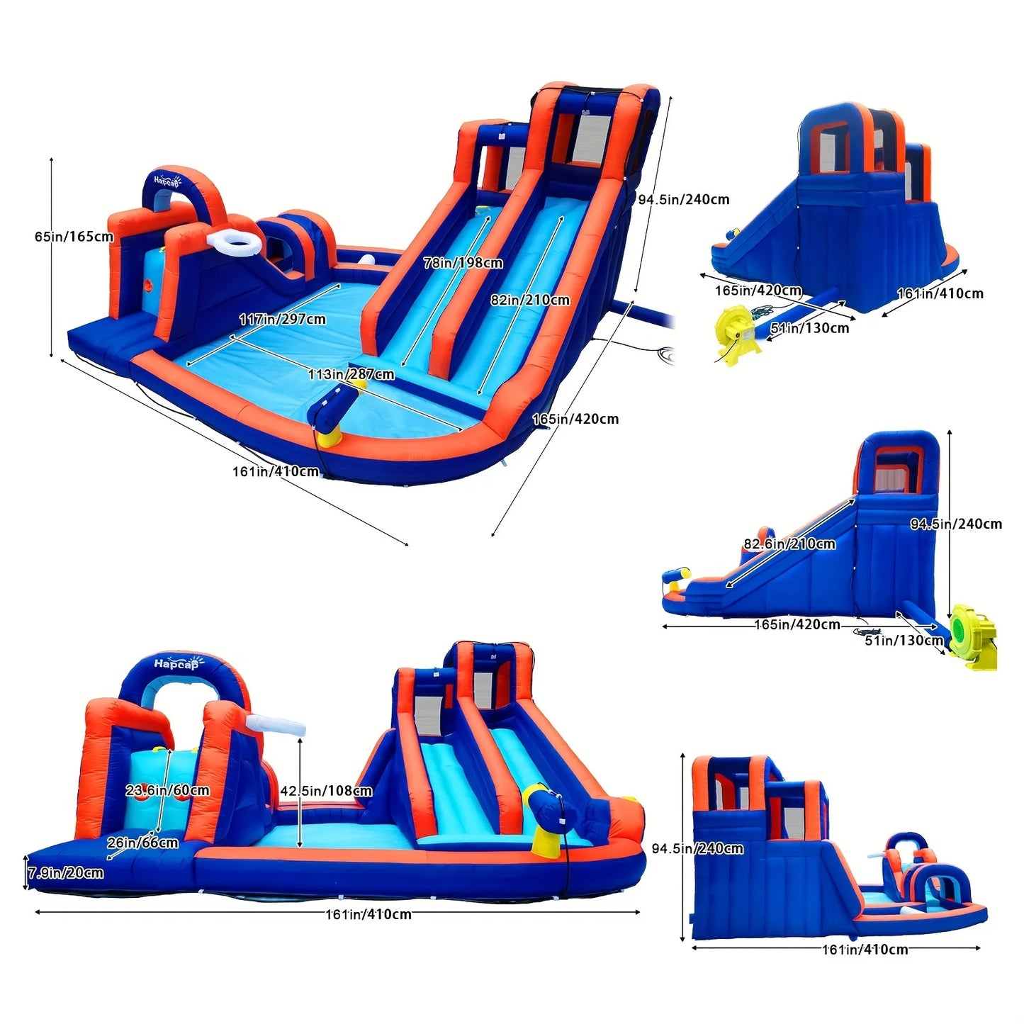 HapCap Inflatable Water Slide,Obstacle Course Bounce House for Outdoor Backyard,with Air Blower,13.8 ft x 13.5 ft