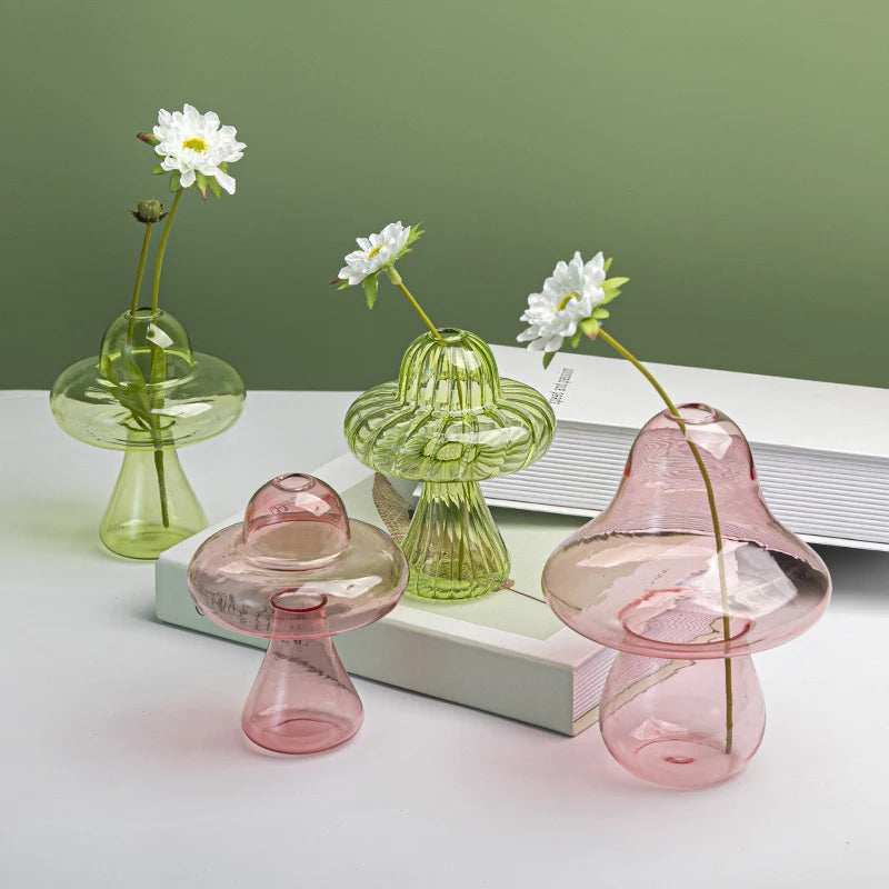 Creative Mushroom Plant Glass Vase Modern Decorative Vases Room Vase Plants Plant Glass Bud Vases Living Room Decoration