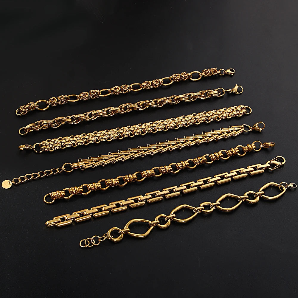 Multiple Punk Chunky Gold Plated Thick Chain Stainless Steel Bracelet for Women Twist Irregular Geometric Cuban Chain Bracelets