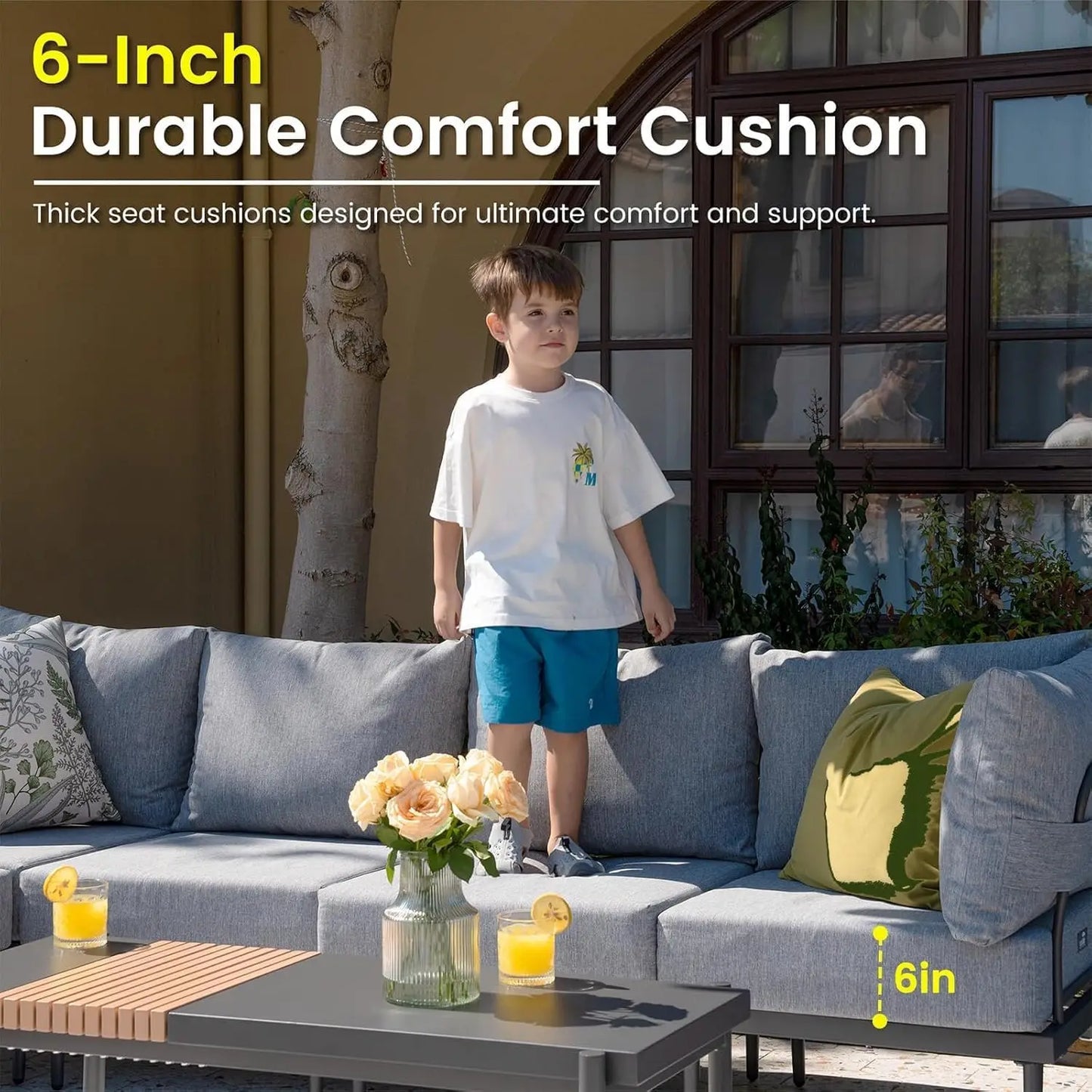 4 Pieces Metal Patio Furniture Set Outdoor Sectional Sofa w6 Inch Olefin Cushion Modern Outdoor Conversation Sets
