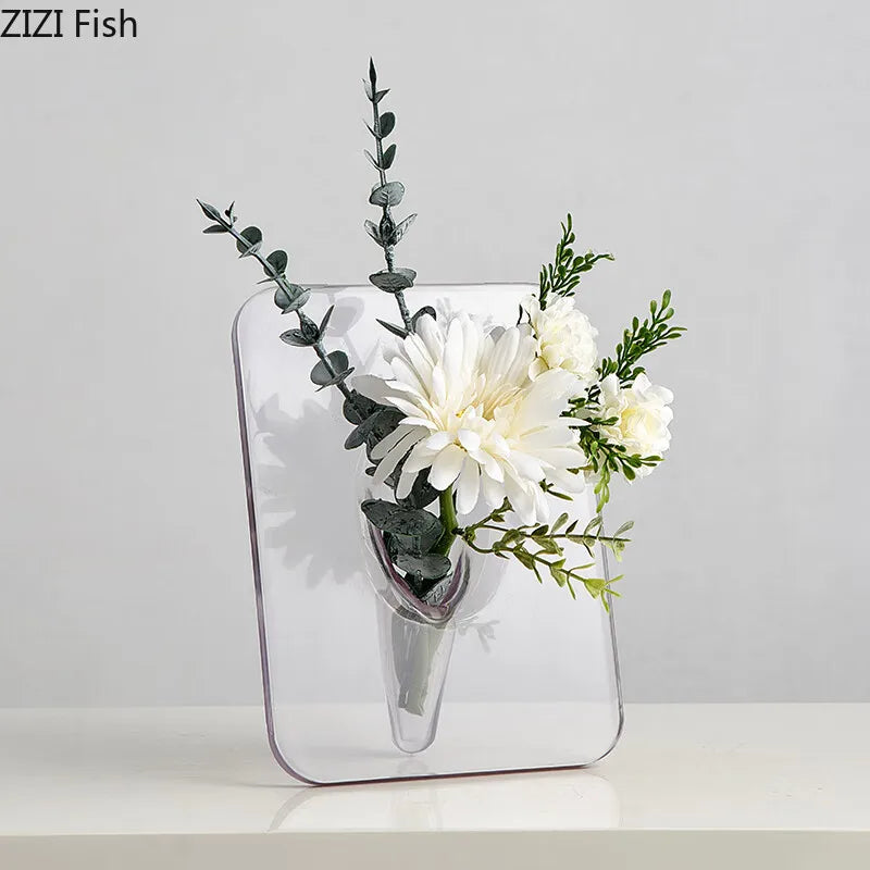 Minimalism Transparent Vase Flowers Pots Desk Decoration Flower Arrangement Geometry Square Floral Vases Room Aesthetic Decor