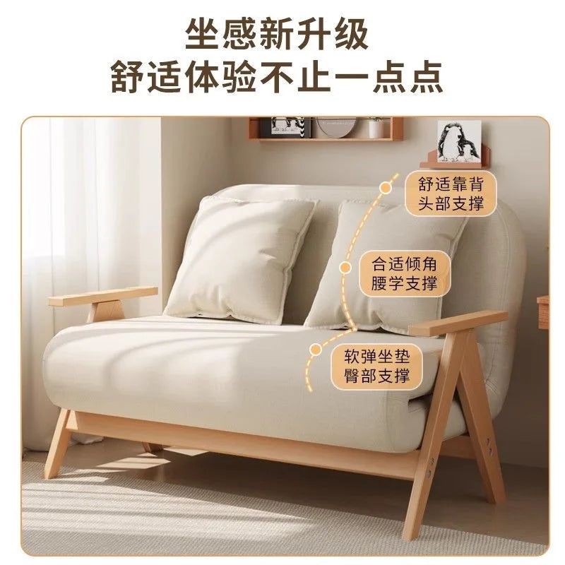 Multifunctional Solid Wood Folding Sofa Bed - Living Room Single Double Foldable Sofa 85/105/125 Cm Various Sizes Available