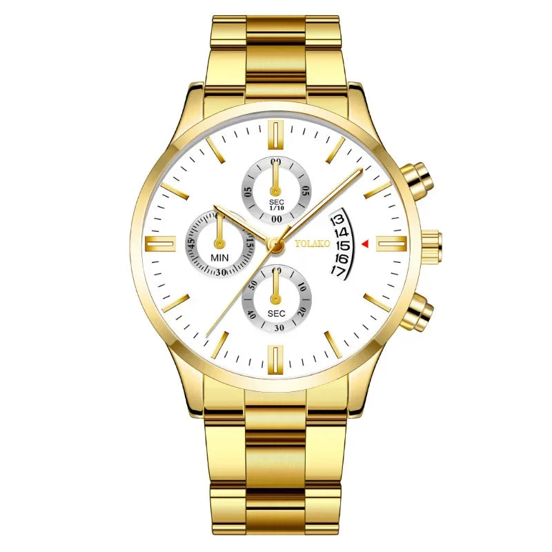 Men's Fashion Sports Watches for Men Business Stainless Steel Quartz Wristwatch Calendar Man Casual Leather Luminous Clock Watch