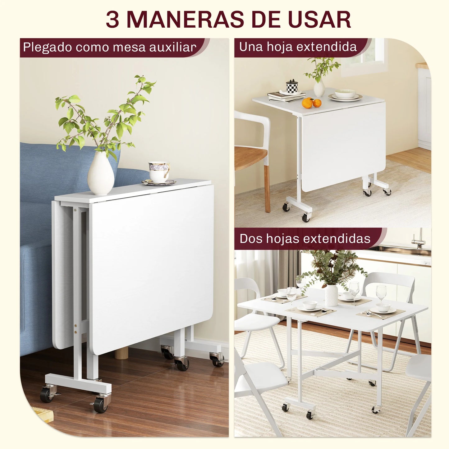 Homcom Folding Dining Table for 4-6 People with Wheels 120X80X73 cm