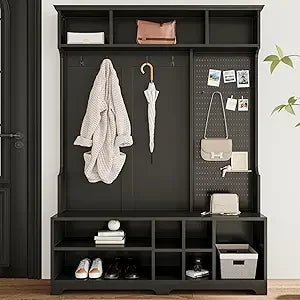Hall Tree with Bench And Shoe Storage,6-In-1 Hall Tree with Coat Rack And Drawer,Entryway Hall Tree with 4 Hooks And Removable C