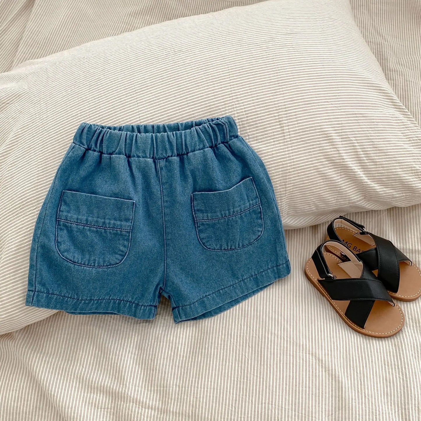 New baby clothes in summer, 0-3 years old baby girl and boy, sleeve pocket top + boxer shorts two-piece set