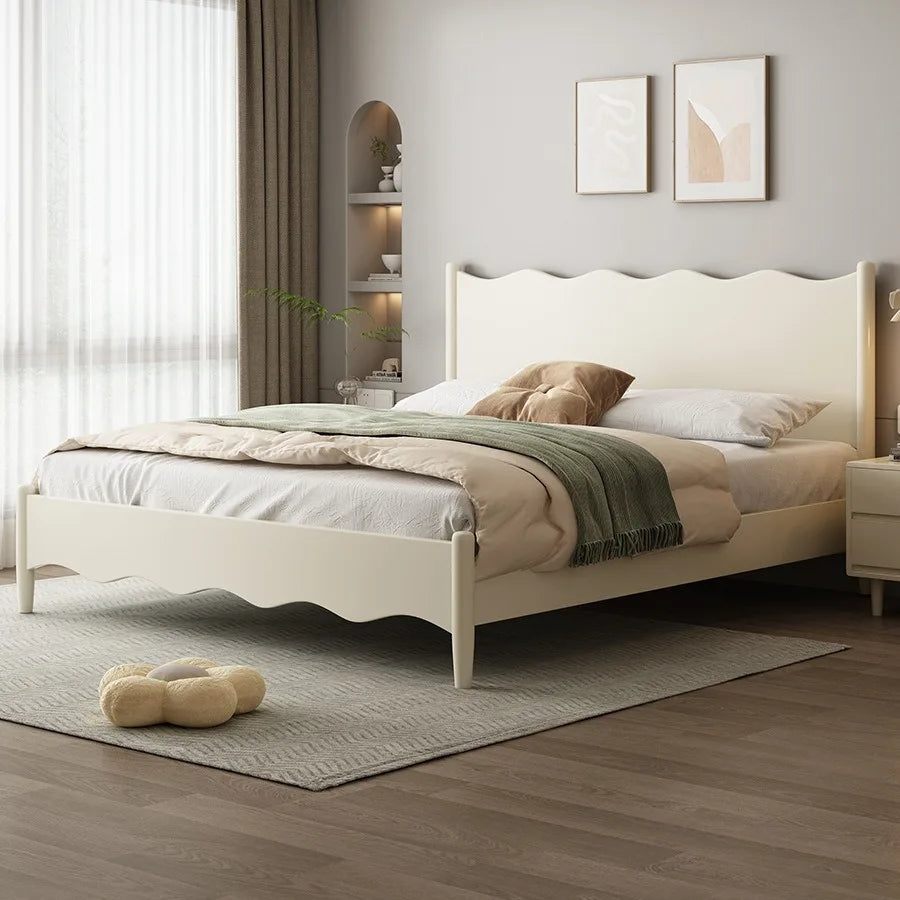 Solid wood bed 1.8 meters Master bedroom bed White double Nordic 1.5 wedding bed B & B apartment Wooden bed Black wabi sand bed