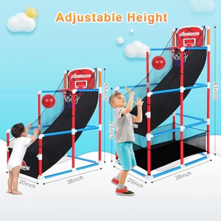 Adjustable Arcade Basketball Game Set with Storage 4 Balls for 3 to 12 Years Old Sport Toy for Indoor Outdoor