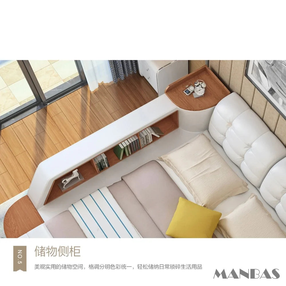 MINGDIBAO Tech Smart Bed Frame | Cloth Multifunctional Ultimate Bed with Tatami, USB and Speaker | Fabric Upholstered Camas