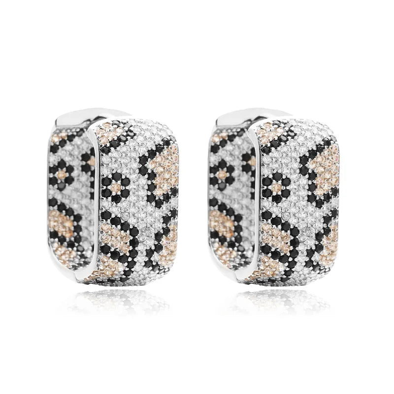 HECHENG,Leopard Design Square U-shaped Earrings with AAA Cubic Zirconia Earrings Exaggerated Jewellery 1 Pair