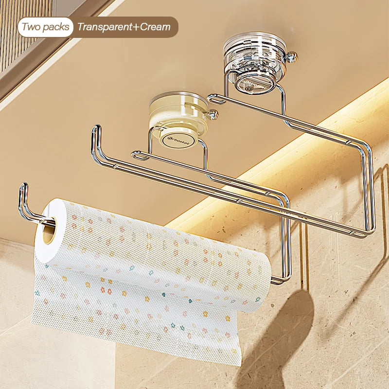 Bathroom Storage Rack With Strong Suction Cup No Punching Wall Mounted Bathroom Kitchen Tissue Holder For Multi Scene Storage