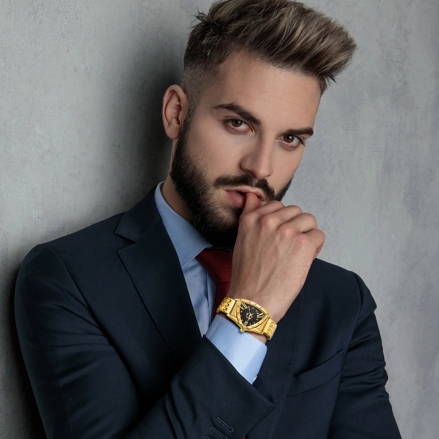 LANCARDO Men's Watch Triangle Dial Stainless Steel Waterproof Strap Quartz Watch Bar Diamond Scale Calendar Available