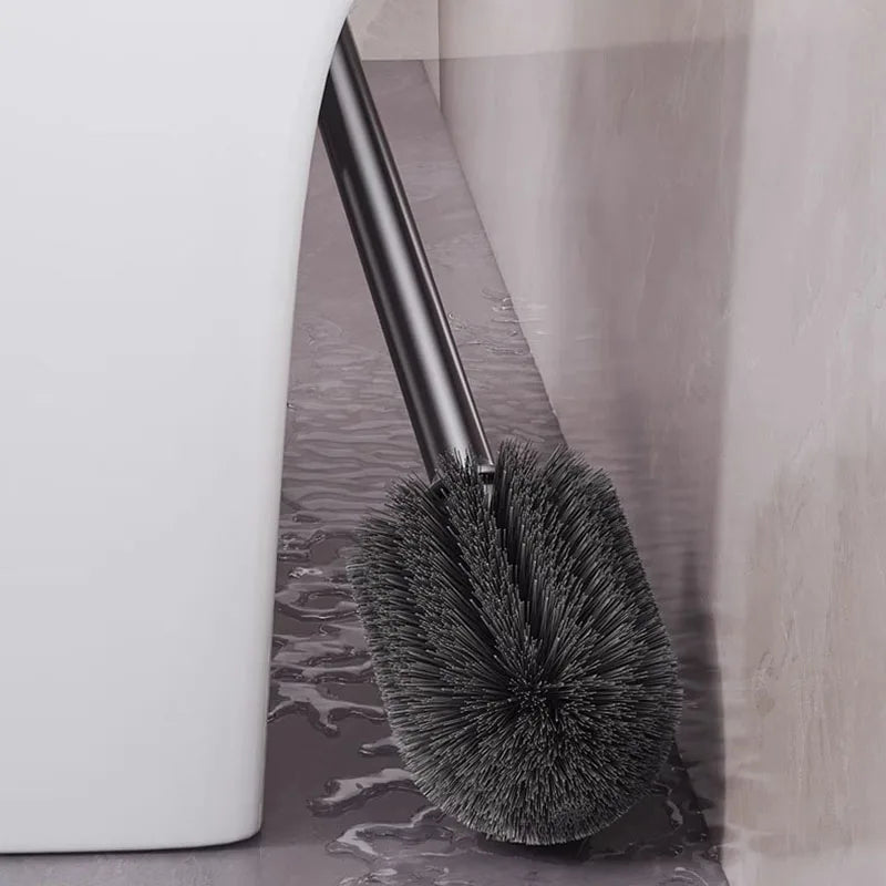 Bathroom Toilet Brush Holder Cleaning Tools Space Aluminum Wall Mounted Sucker Vertical Toilet Brush Bathroom Accessories