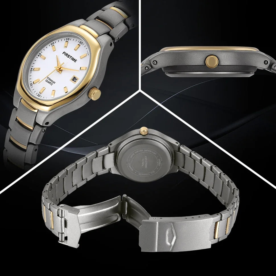 BERNY Women's Watches Titanium Calendar Casual Simple Ladies Quartz Wristwatch Ultra Light Fashion Golden Tone Small Watch