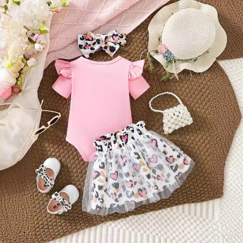 Newborn Baby Girl Clothes Ruffle Long Sleeve Babe Print Romper Princess Tutu Dress Bow Tulle Skirts Dress
