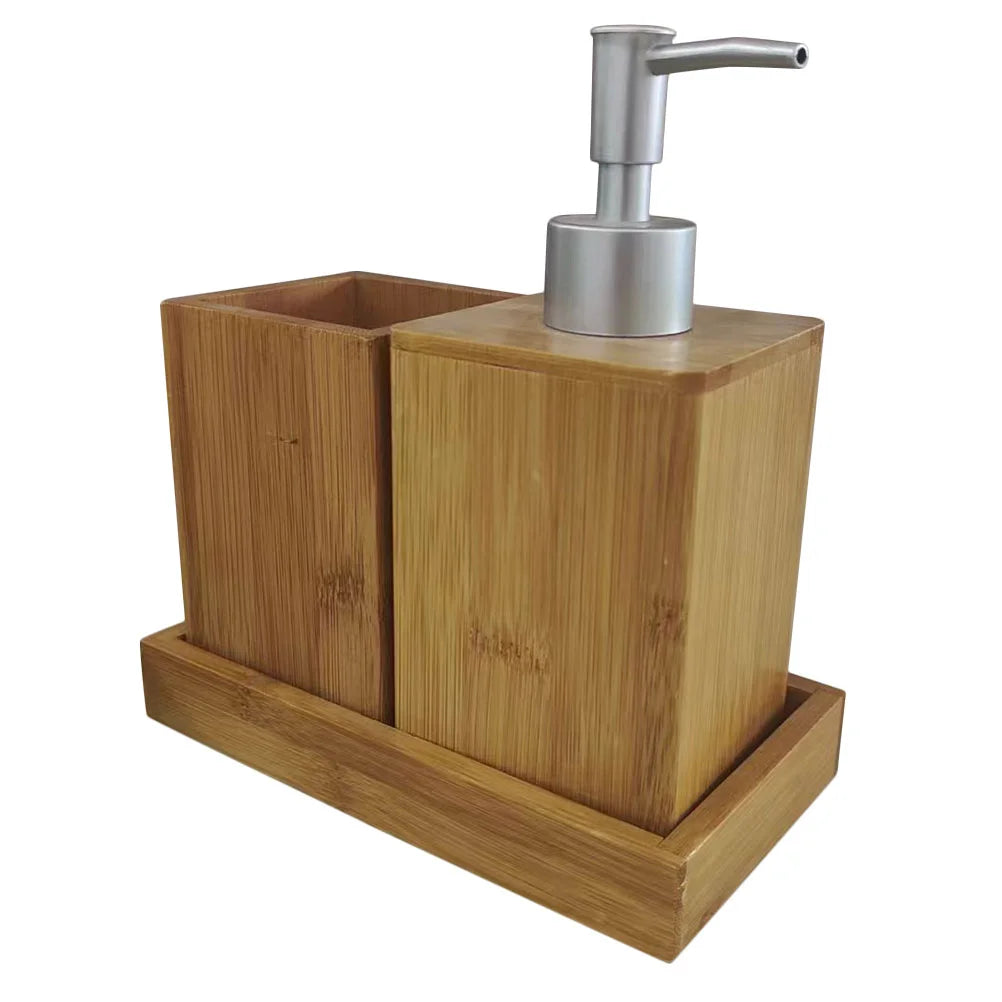 Bamboo Bathing Accessories Set Toothbrush Cup Hand Soap Dispenser Shampoo Container Storage Lotion Bottle Bathroom Necessities