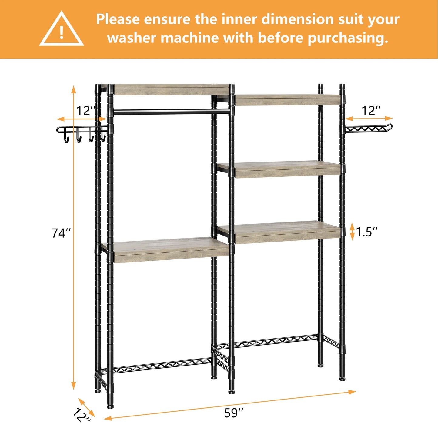 5-Tier Wood Over The Washer and Dryer Storage Shelf-Laundry Room Organization Space Saving Laundry Drying Clothes Racks For Home