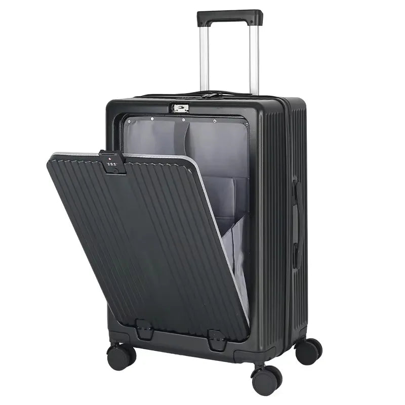 20/22/24/26‘’ Front Opening Suitcase Travel Rolling Luggage Aluminum Alloy Trolley PC Case with Spinner Wheel USB charging Plug