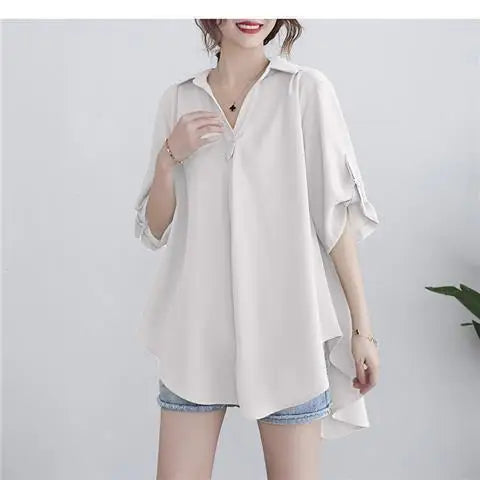 Women's Clothing White Shirt Summer Chiffon Loose Fit A-Line Waist Slimming Elegant Casual Office Ready New Yellow