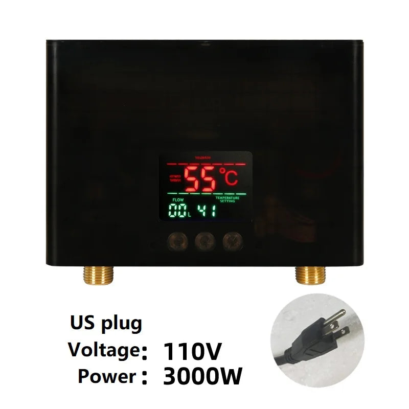 110V/220V Instant Water Heater Bathroom Kitchen Wall Mounted Electric Water Heater LCD Temperature Display with Remote Control