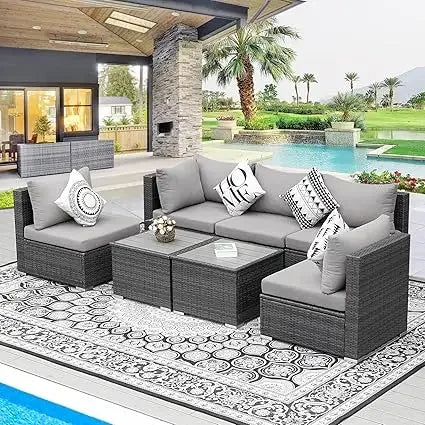 Large High-Back Wicker Patio Conversation Set – Rattan Outdoor Sectional Sofa for Backyard, Garden & Outdoor Living Spaces
