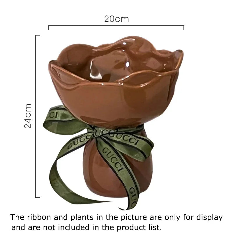 Rose Flower Shaped Ceramic Vase Desk Decoration Flowers Arrangement Girding Decorative Floral Vases Room Aesthetic Decor