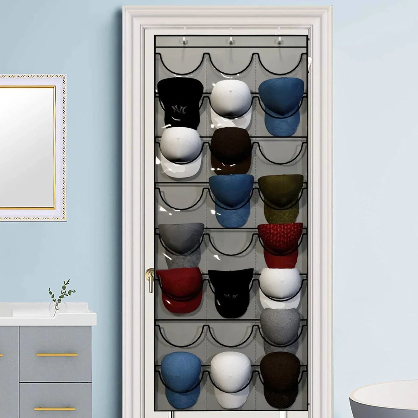 Hat Organizer Racks for Baseball Caps Door Hanging Holder Hanger Storage Rack 24 Deep Pockets Hat Storage Holder for Bedroom