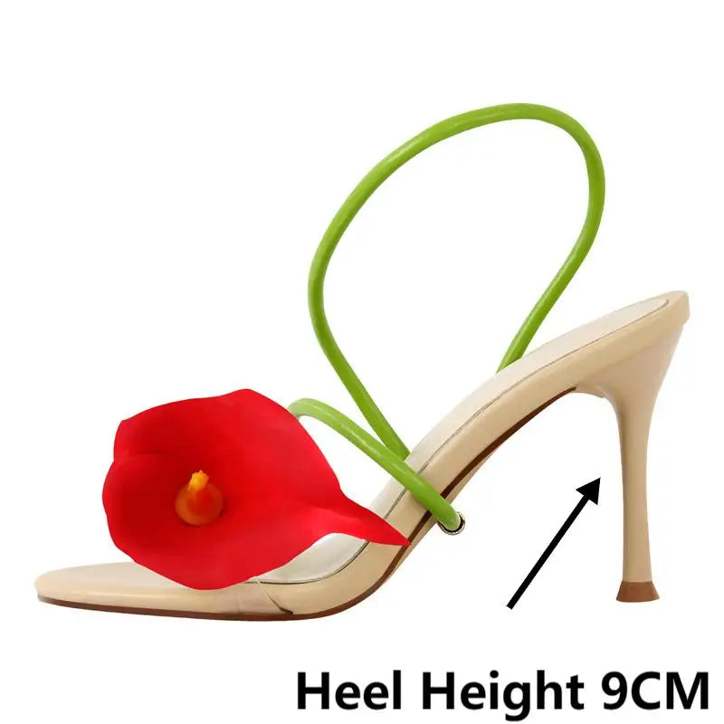 Onlymaker Women Open Toe Flower Sandals Wedding Heels Dressy Summer Heels