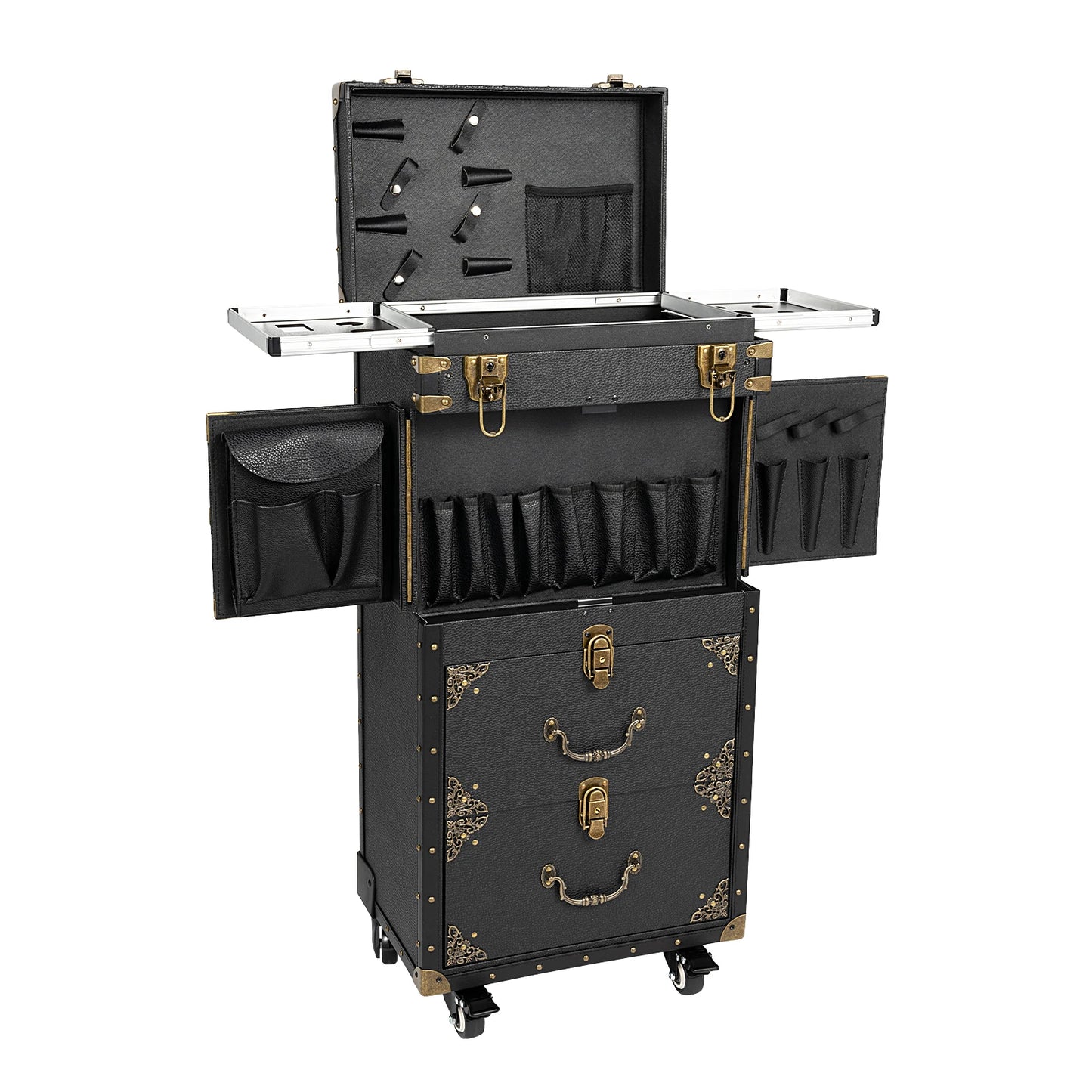 Portable Makeup Train Case,Professional Lockable Rolling Makeup & Hairdressing Trolley for Hair Tool,for Hairdressers and Makeup