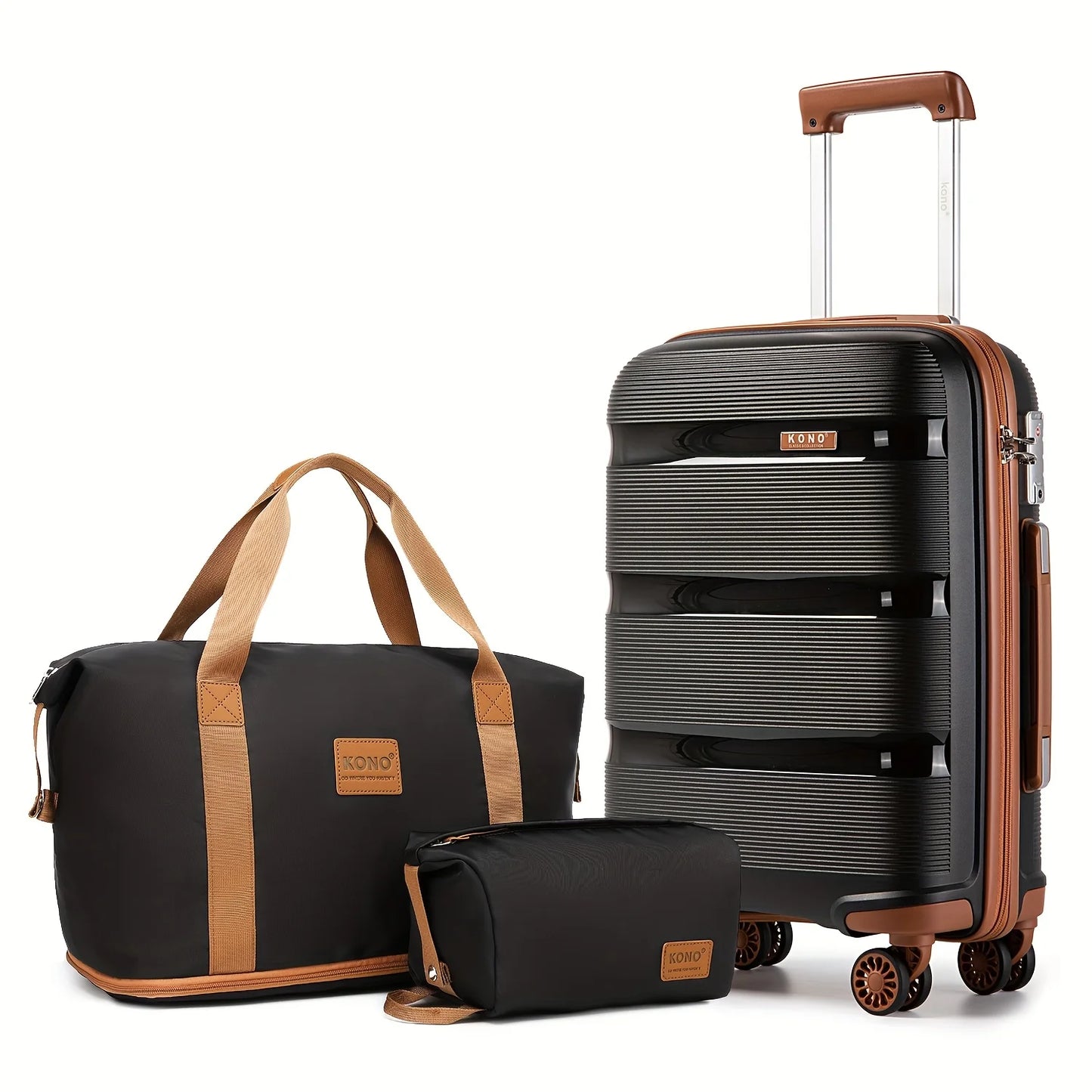 Kono 20" Lightweight Hardshell Luggage Set - Cabin Carry-On with Travel & Toiletry Bags